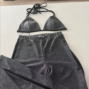 Fashion Nova Silver and Black Bikini Top